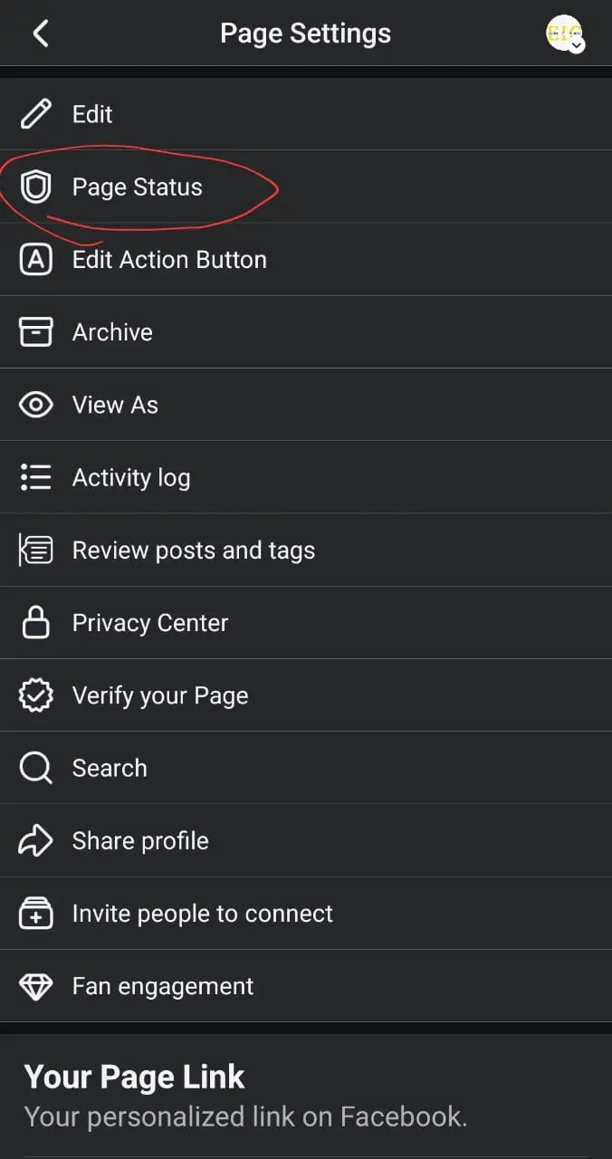 Kies voor Pagina Status