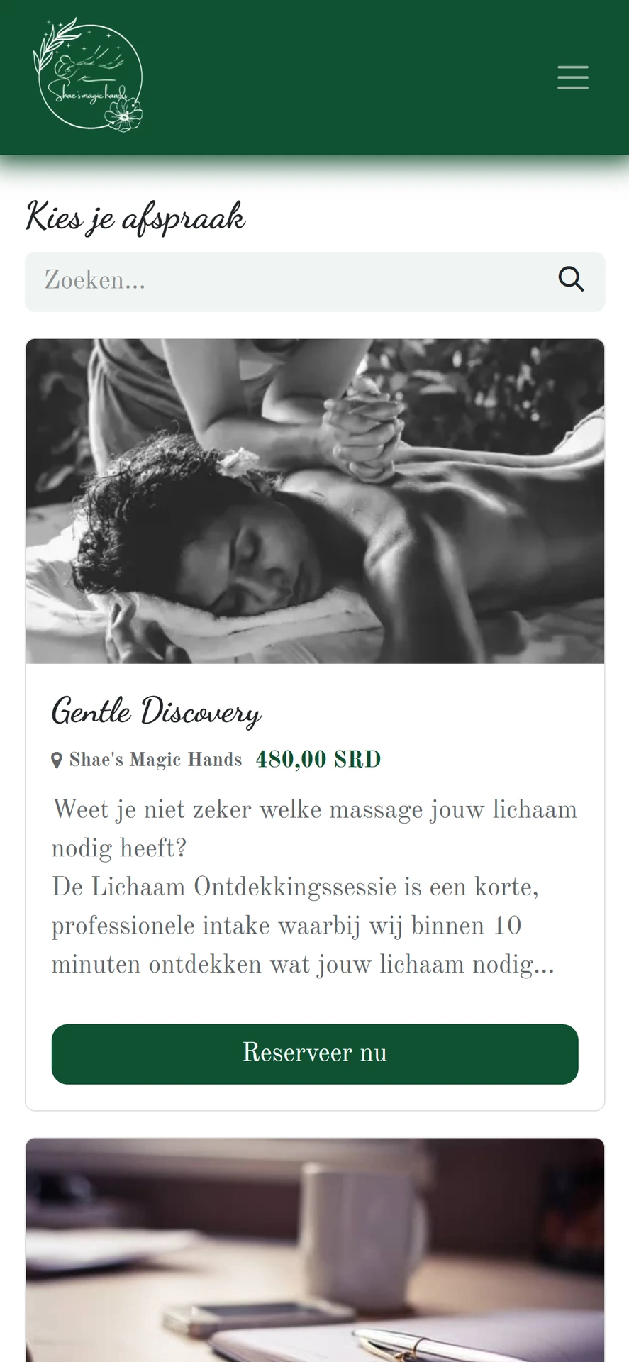 Een screenshot van haar website